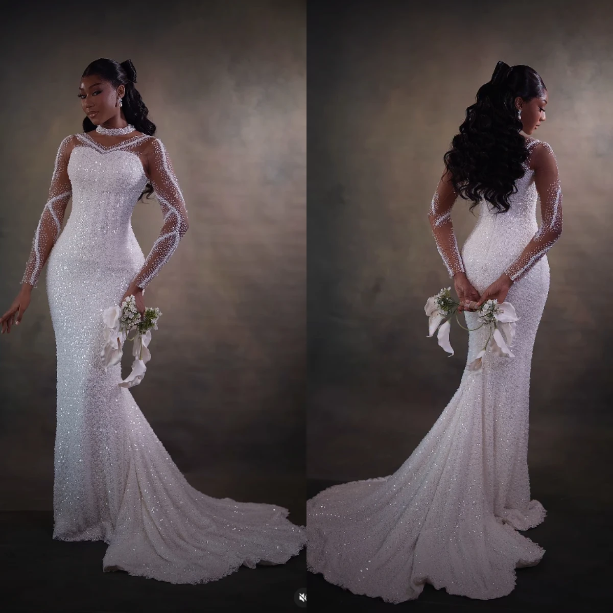 2026 Luxury Off Shoulder Long Sleeve White Wedding Dress 3D Pearl Floral Lace Corset Bridal Gown Vestido De Novia Customized