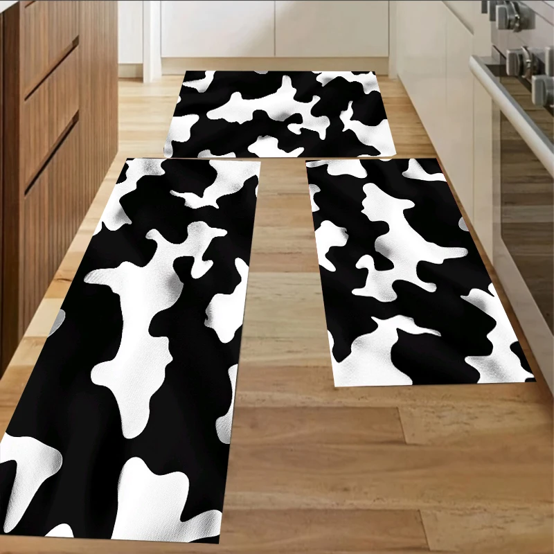 Black White Cow Print Kitchen Mat Non Slip Soft Washable Floor Rug for Home Entrance Floors Kitchen Mats Laundry Rooms Floor Mat