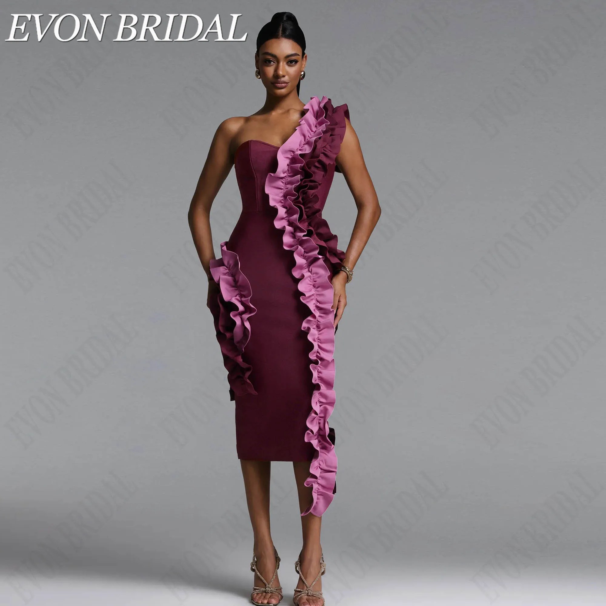 EVON BRIDAL Tea-Length Backless Prom Dress Custom Made Soft Satin Party Gown One Shoulder Sleeveless Back Slit Vestido Femenino