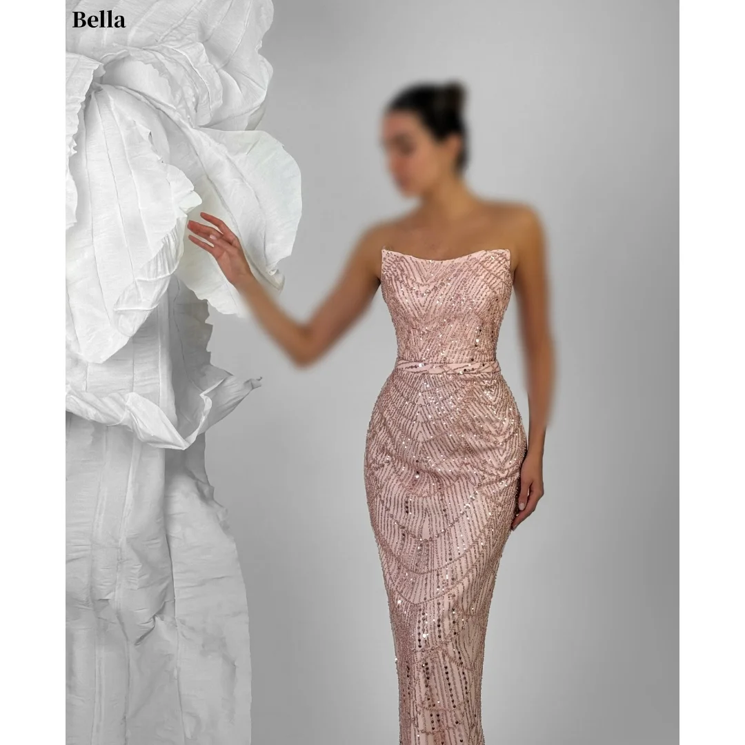 Bella Customized Shiny Sequin Prom Dresses Elegant Off Shoulder Strapless Mermaid vestidos de noche Beaded Formal Evening 2026