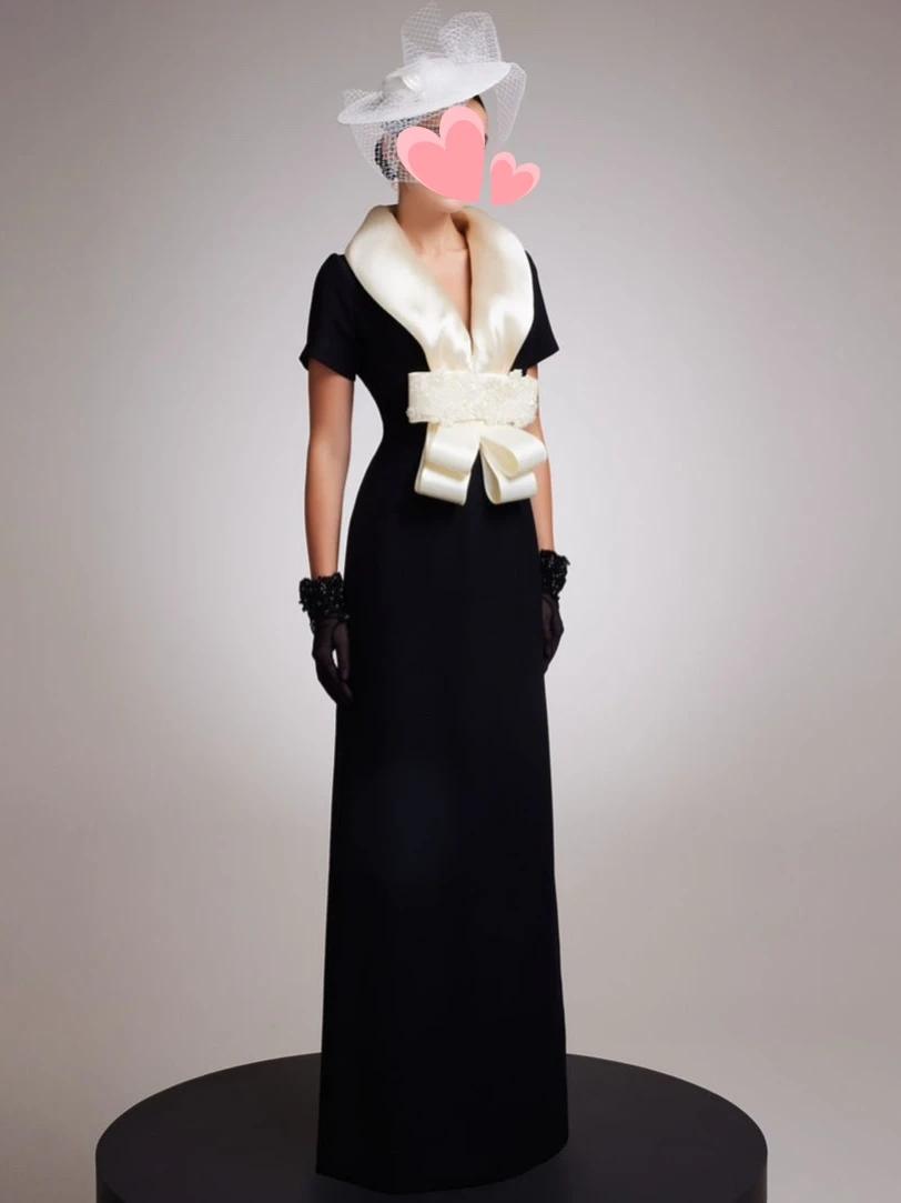 Oisslec Prom Dresses Elegant Vintage Sexy Black Bow V-Neck Stylish New Customized Formal Occasion Prom Dress Evening Party Gowns