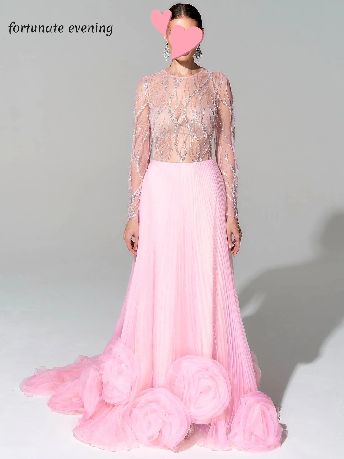 Fortunate Evening Elegant Vintage Sweet Pink Flowers Beads Ruffle New Customized Formal Occasion Prom Dress Evening Party Gowns