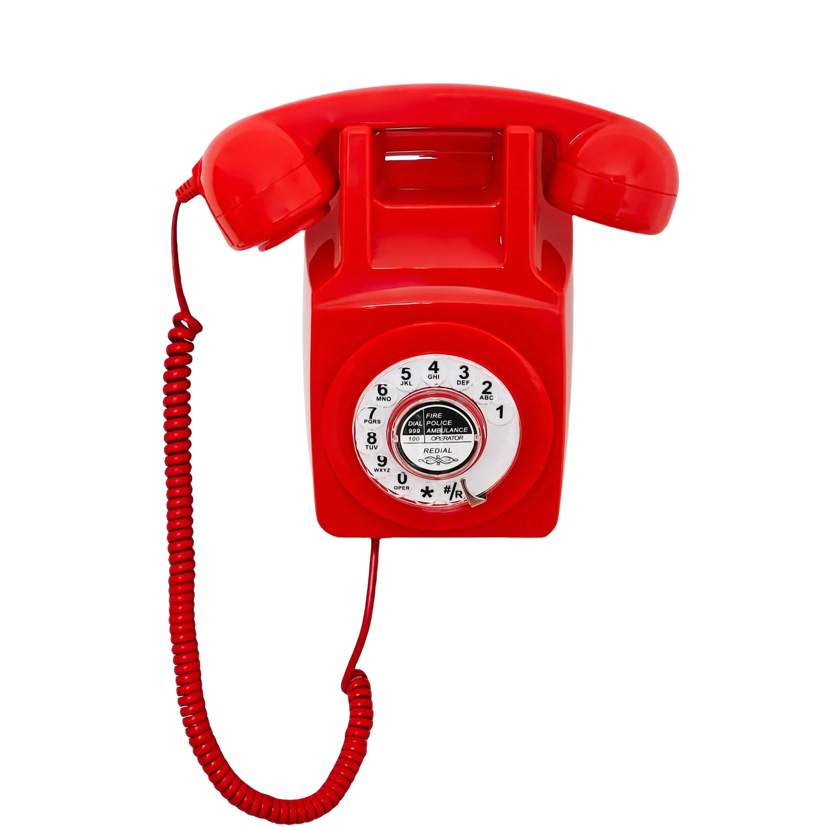 Retro Landline Wall Telephone, Classic Corded Wall Phone, Vintage Old Fashion Wall Mount Rotary Dial Phone with Redial for Home