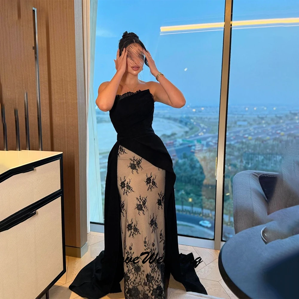Black Strapless Backless Sleeveless Lace Robes De Soirée Trailing Floor-Length Party Dresses Mermaid Prom Dress 2025 Customized