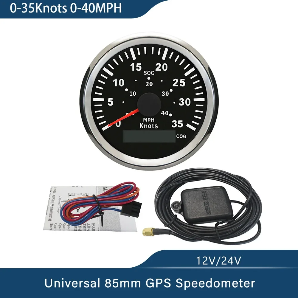 ELING Universal Newest 85mm Waterproof 0-15knots 35knots 0-70knots GPS Speedometer with Red Backlight for Car Boat Ship 12V 24V