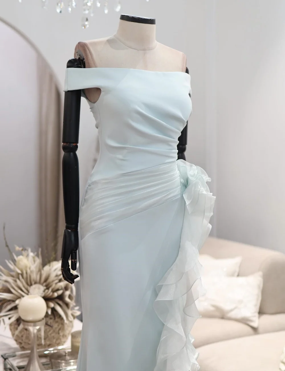 Customized Exquisite Jersey Ruffle Pleat Straight Off-the-shoulder Long Evening Dresses Luxury 2025 Chinese Style