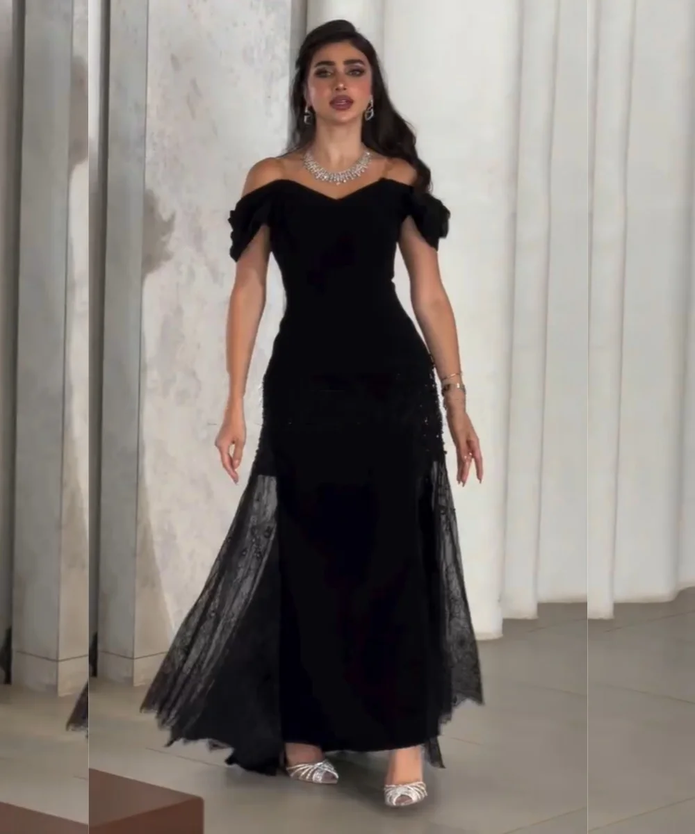 Customized Elegant Jersey Sequined Pattern Straight Off-the-shoulder Long Prom Dresses Bespoke Occasion Formal