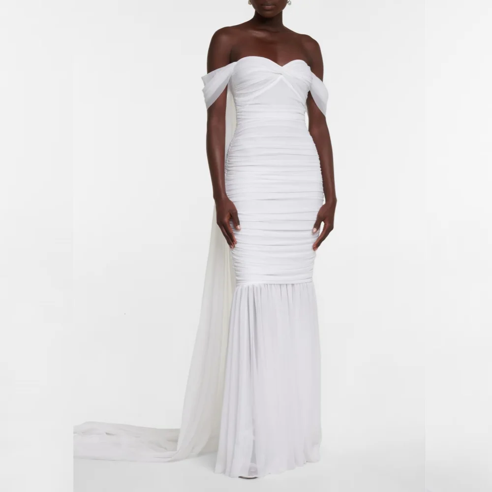 Customized High Quality Chiffon Pleat Trumpet Off-the-shoulder Long Dresses Evening Dresses Luxury 2025 Simple