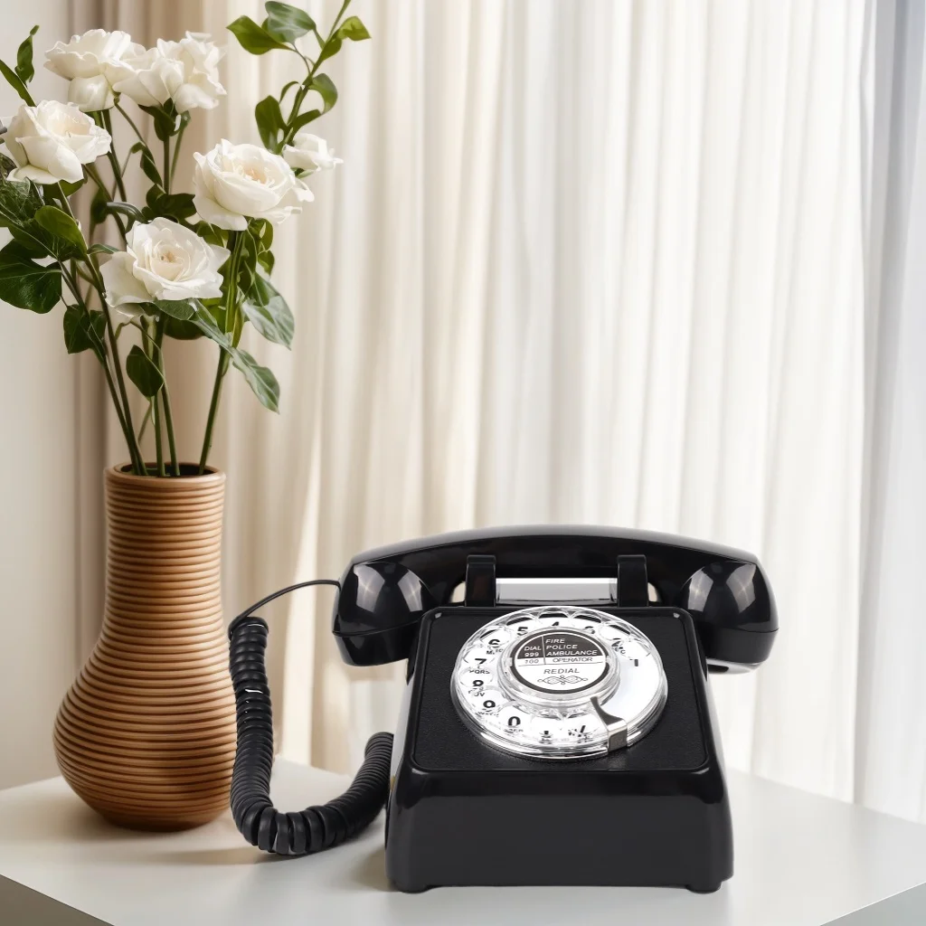 Vintage Landline Phones for Home, Retro Rotary House Phone with Ringer & Volume, Classic Old Fashion Desktop Analog Telephone