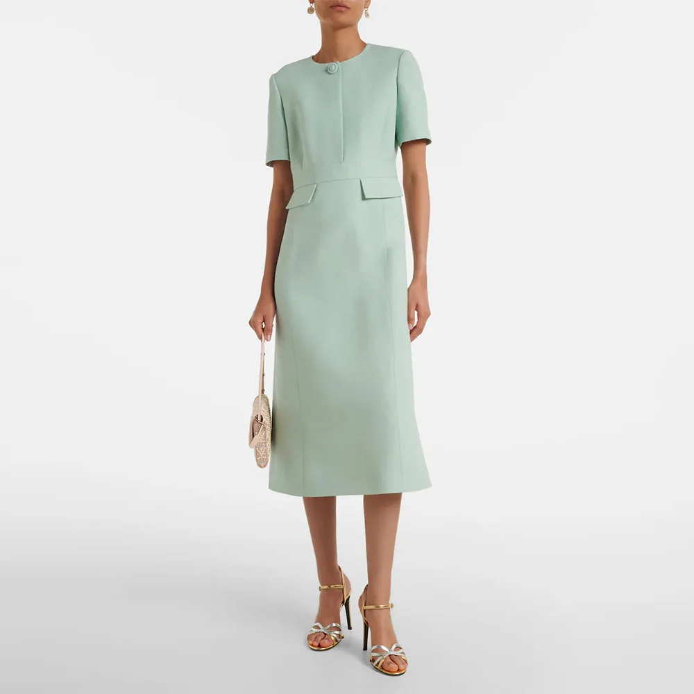 Customized Modern Women's Party Dresses Midi O Neck A Line Party Gowns 2026 Tea Length Short Sleeves Wedding Cocktail Dress