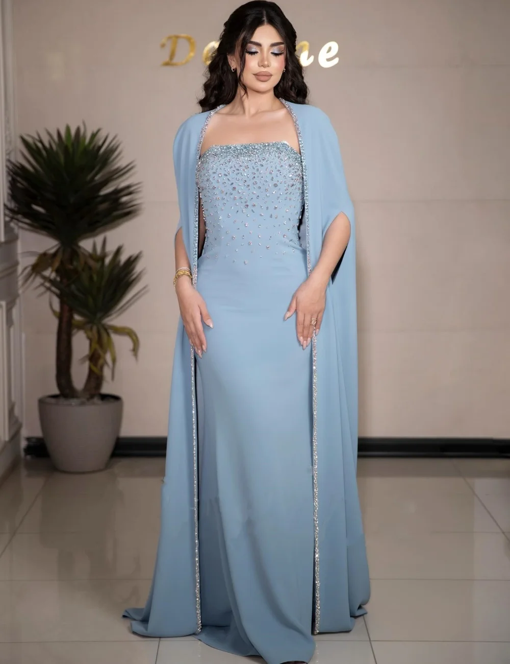 Customized High Quality Jersey Pleat Sequined Straight Square Neck Long Luxury Party Evening Dresses Sexy Chinese Style