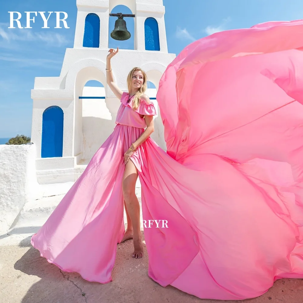 RFYR Off Shoulder Evening Dress Flying Dress High Slit Party Dresses Long Train Gala Dress for Women فساتين منا Customized