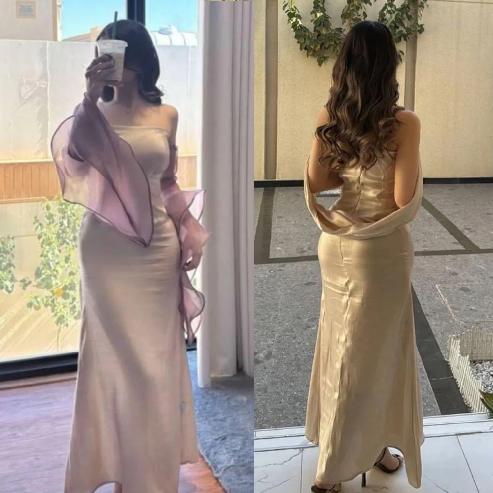 Customized High Quality Sleeveless Strapless Ankle Length Zipper A-line Tulle Two Piece Prom Dress Prom Dresses فساتين سهره