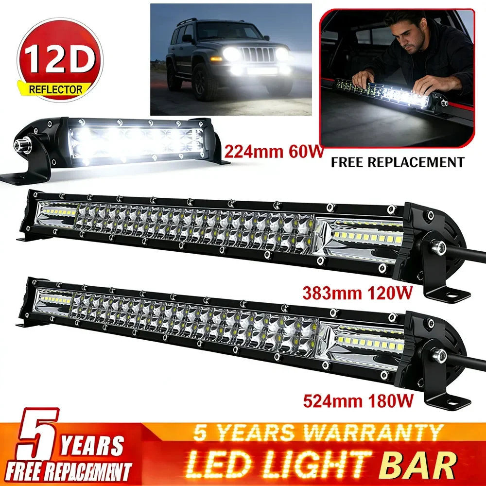 12D LED-Lichtleiste 60W 120W 180W Superflache LED-Leiste für Traktoren 4X4 Offroad 4WD ATV LKW LED-Arbeitsscheinwerfer 12V 24V Fahrlicht
