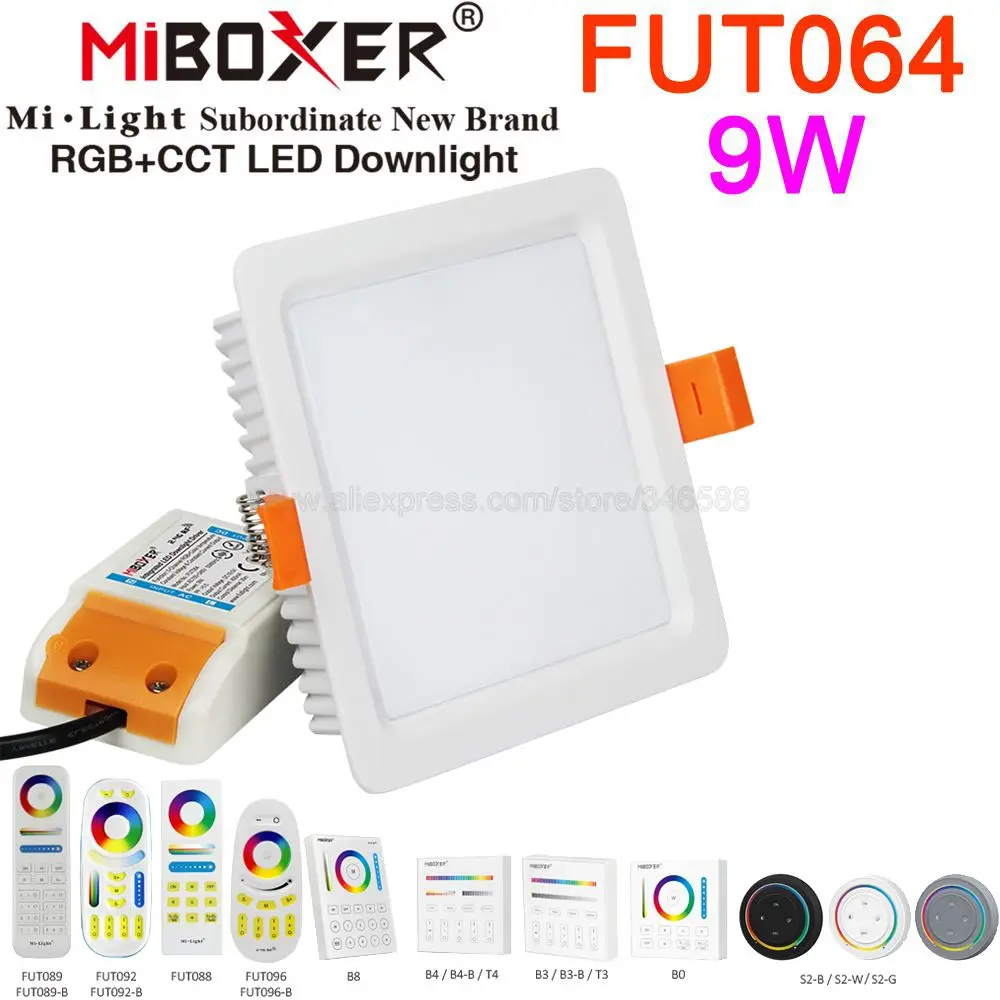 MiBoxer FUT064 9W RGB+CCT Quadratisches LED-Downlight AC110V 220V LED-Deckenstrahler 2,4G Drahtlose Steuerung WiFi APP Sprachsteuerung