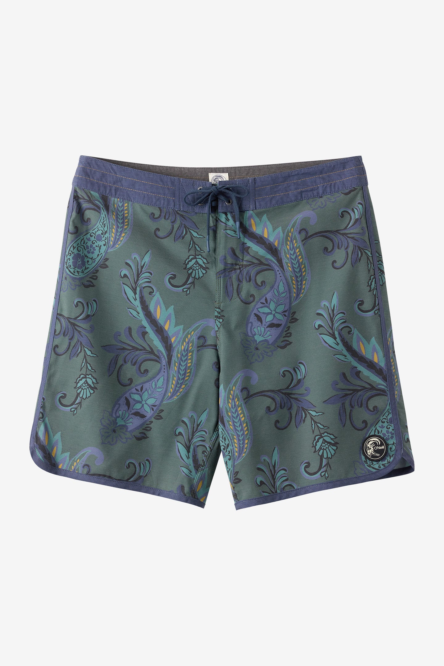 O'Neill Men's O'riginals Print Scallop 18"" Board Shorts in Hunter Green, Size 29, Elastane/Polyester