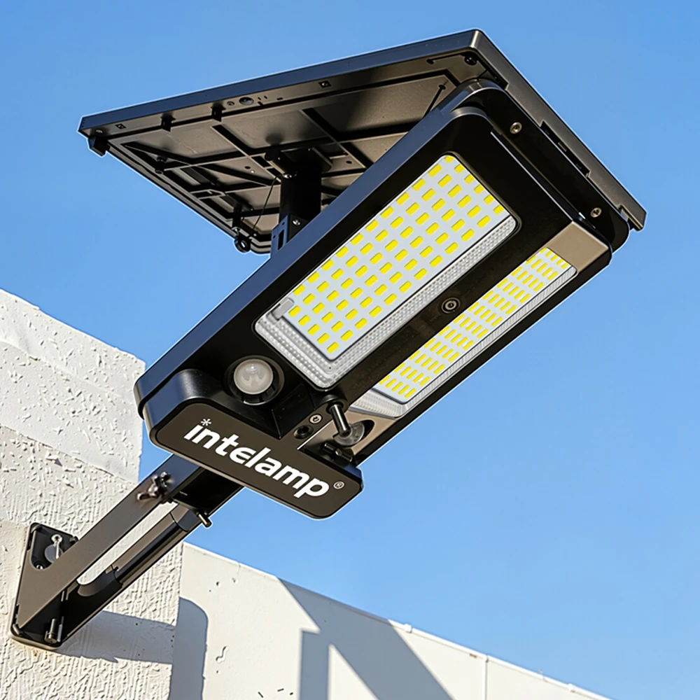 INTELAMP Solarlampen für außen mit Bewegungsmelder mit Fernbedienung 12500mAh 3000LM Solarleuchten für außen Beleuchtung für Terrasse,Garage,Straßen IP65 Wasserdicht