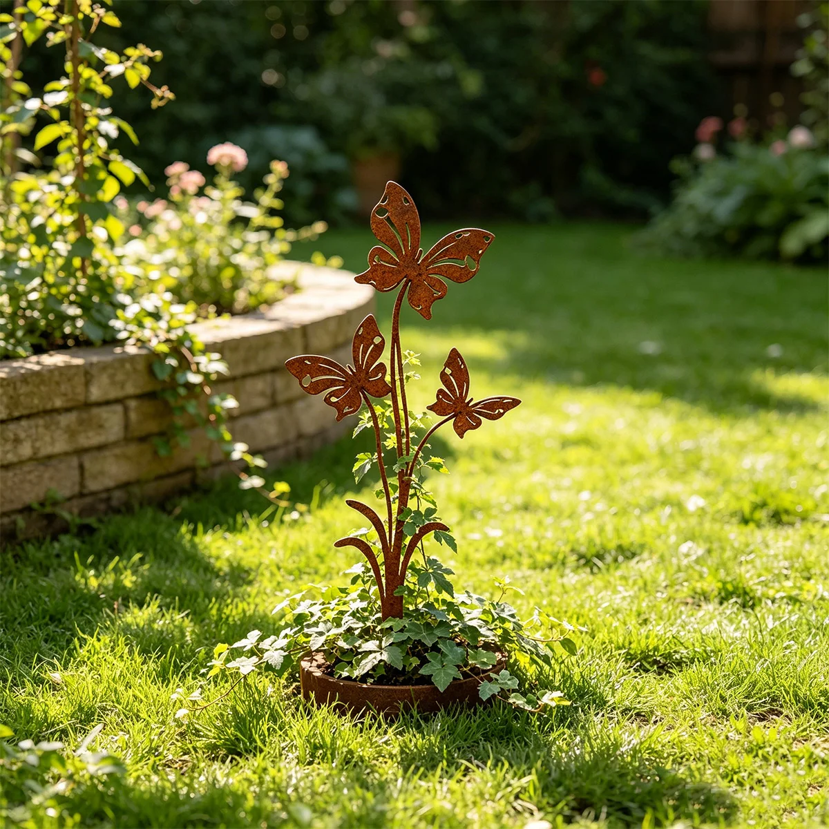1 piquet décoratif de jardin en fer forgé, élément papillon, décoration de jardin, style vintage, facile à installer, adapté aux pelouses extérieures, aux jardins de cour, aux parterres de fleurs et à la décoration des pots de fleurs.