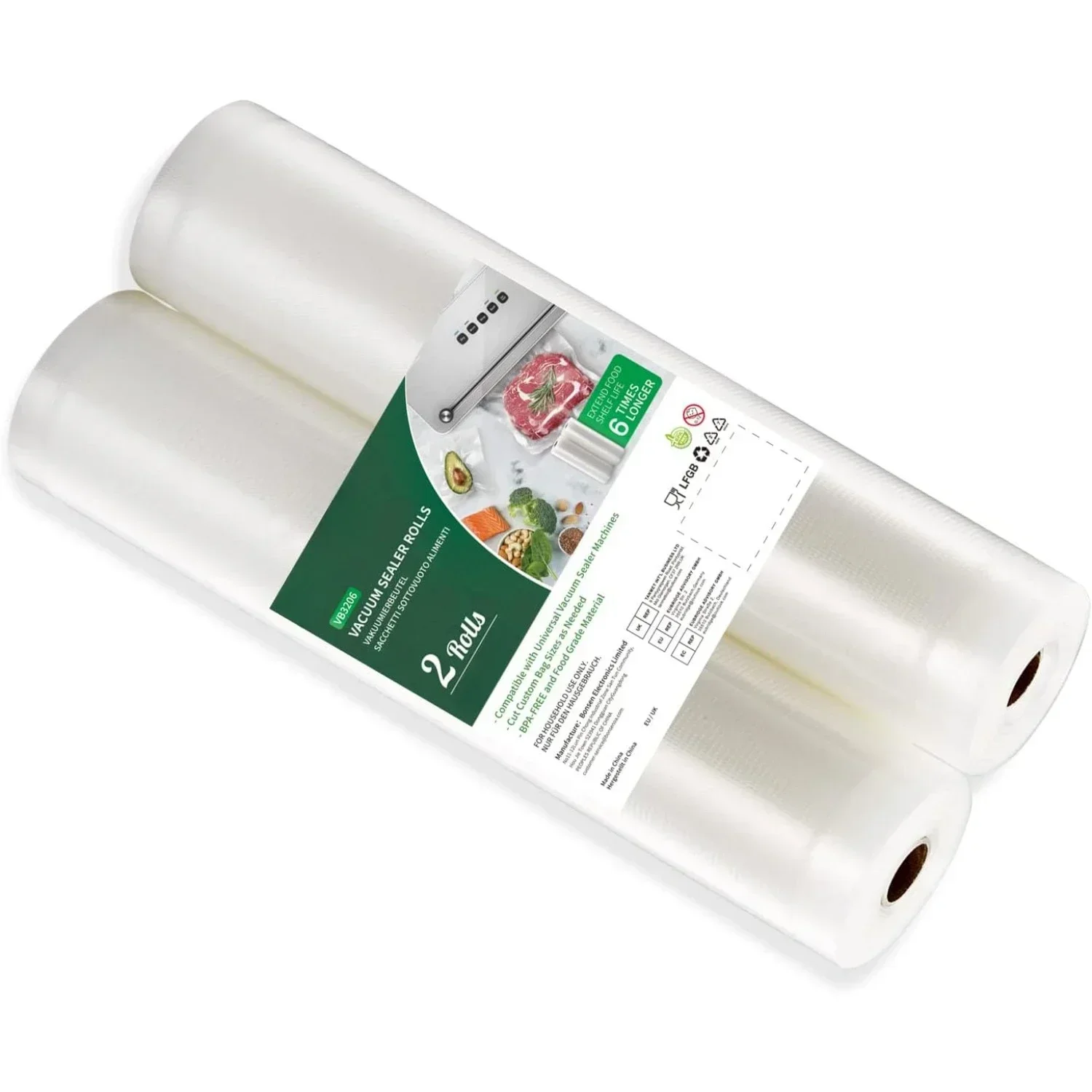 Sacs de scellage sous vide, 2 rouleaux, pour aliments frais, conservation longue, conservation des aliments frais, sac en relief de 20cm de large pour la conservation des aliments et la cuisson sous vide