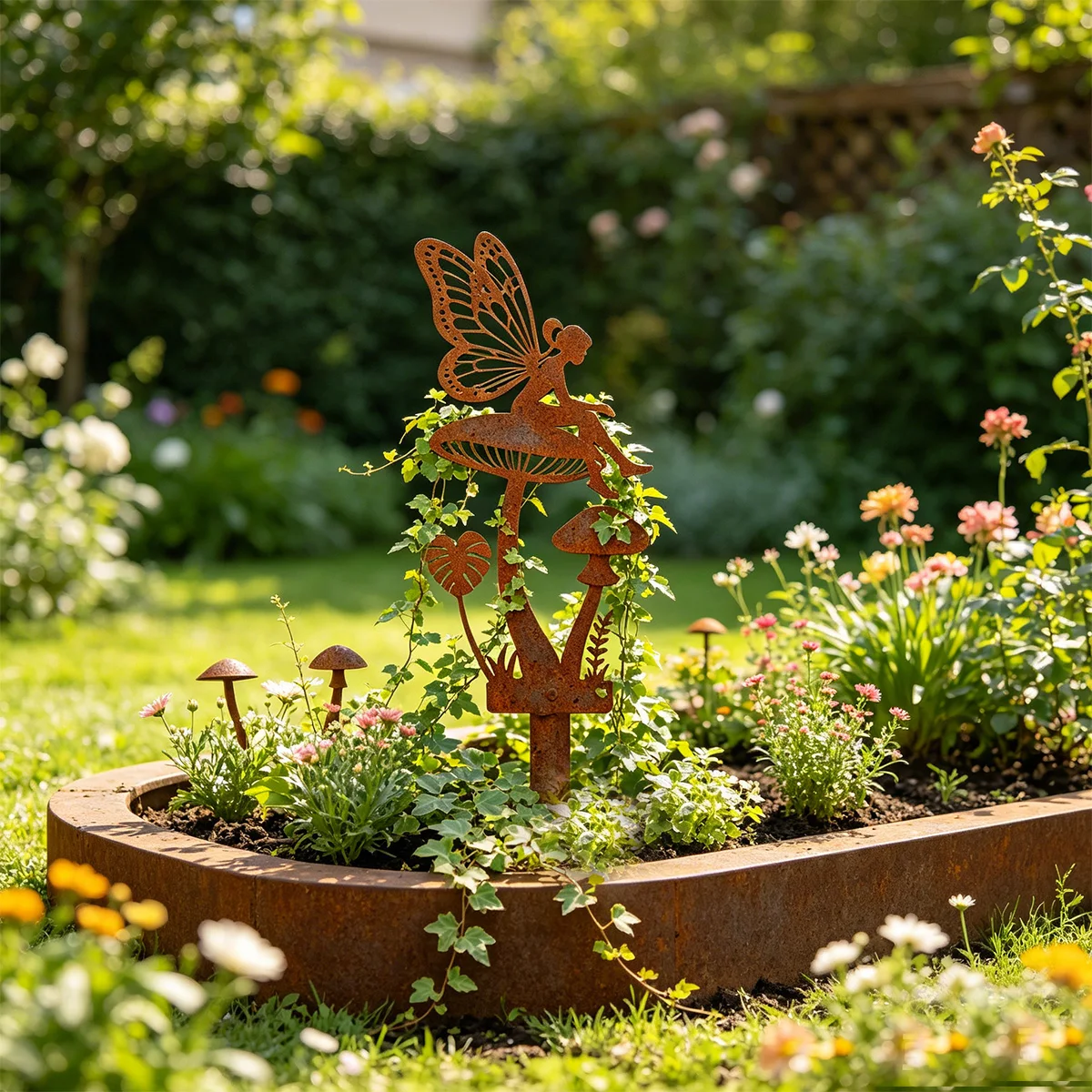 1 piquet décoratif de jardin en fer forgé, piquet décoratif de jardin en métal motif fée des fleurs, peut servir de support pour plantes grimpantes, adapté aux pelouses extérieures, aux jardins de cour, aux parterres de fleurs et à la décoration de...