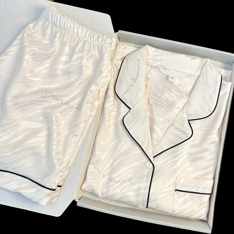 Ins Fashion-Ensemble de pyjama en fausse tache pour femme, vêtements de nuit à imprimé tigre rayé, manches courtes, shorts trempés, service à domicile, été