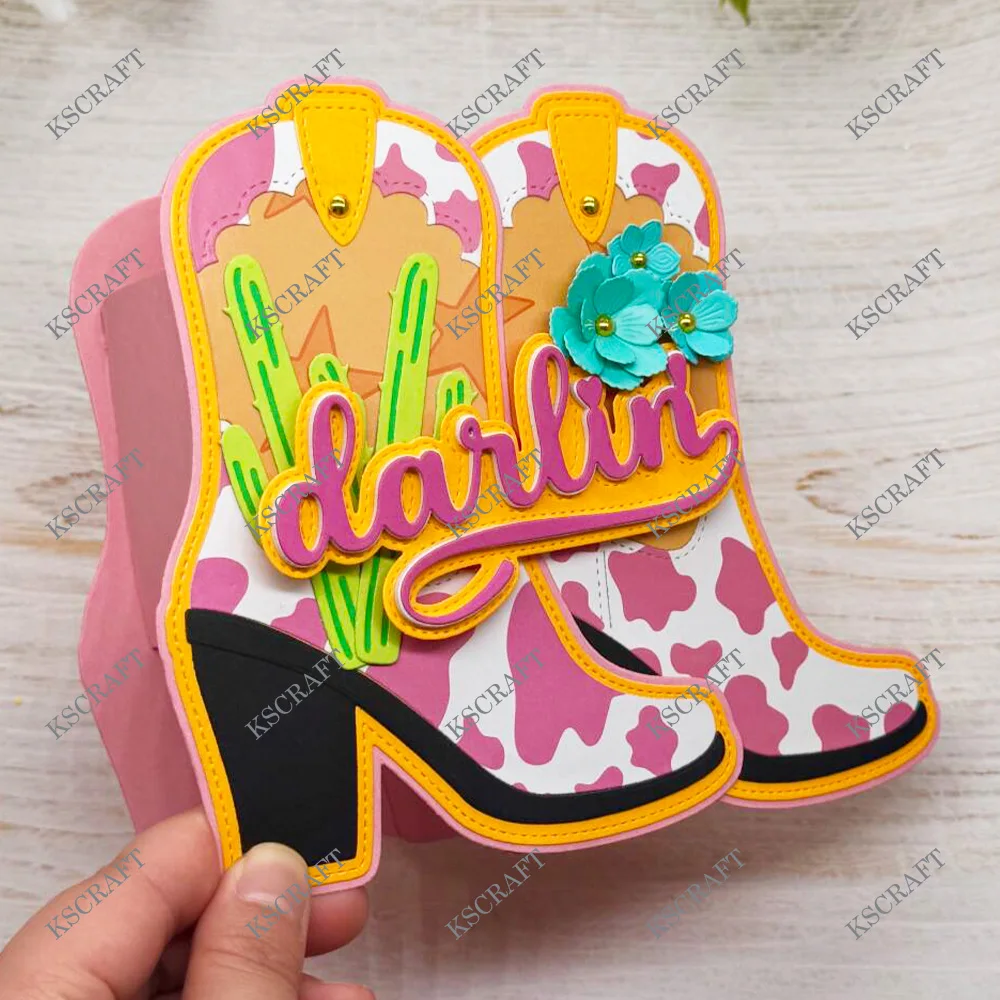 KSCRAFT Cowgirl bottes Mini Album matrices de découpe pochoirs pour bricolage Scrapbooking décoratif gaufrage bricolage cartes en papier