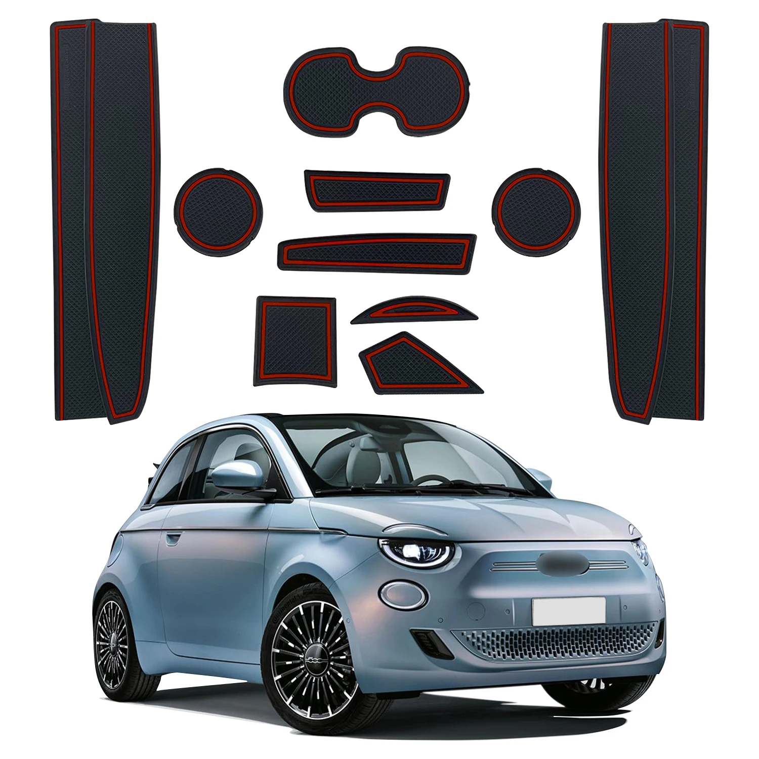 LFOTPP Tapis de porte pour Fiat 500 2016-2020 / Fiat Abarth 595 2017-2021 Car Anti-slip Rubber Gate Slot Pad Car Fiat 500 Accessories