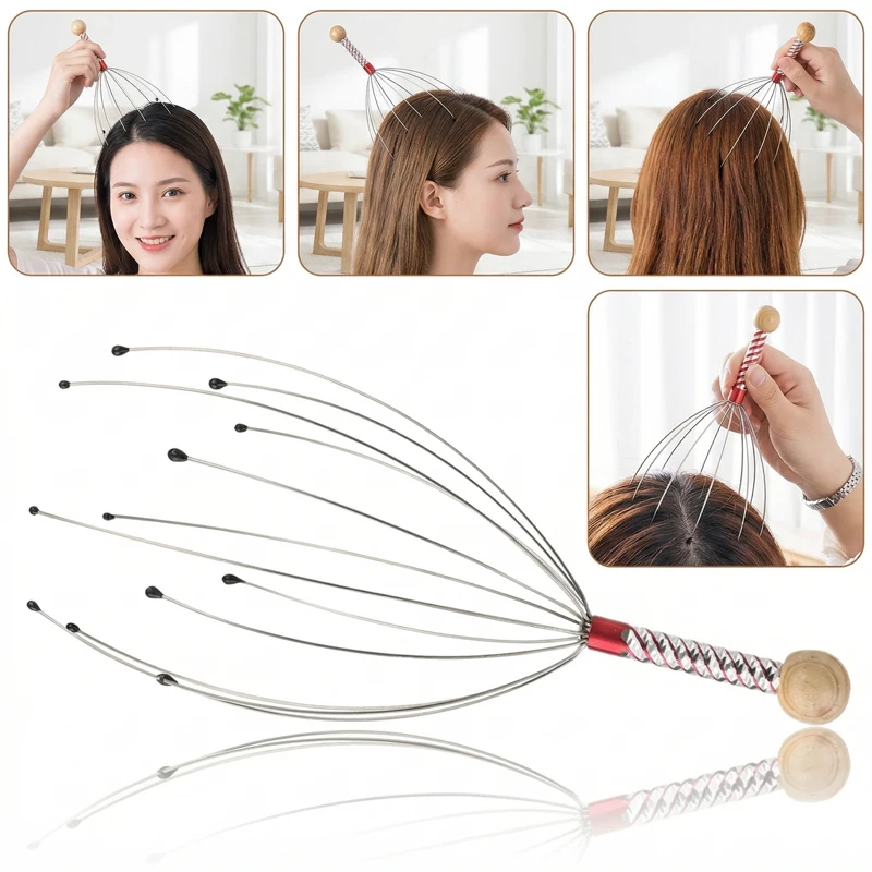 1 pièce Masseur de tête en forme de pieuvre, gratte-tête en acier inoxydable à griffes, pour le soulagement du stress, la relaxation, les soins capillaires et la relaxation cérébrale, couleur aléatoire