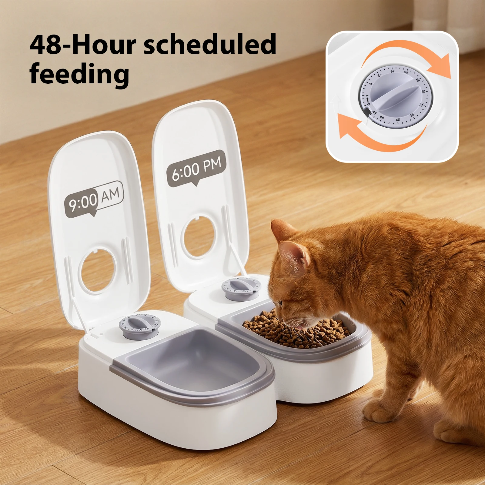 Distributeur automatique de nourriture pour chats et chiens de petite/moyenne taille avec minuterie 48H, distributeur automatique de nourriture pour animaux de compagnie à double repas avec 2 distributeurs de nourriture sèche et humide de 350 ml,...