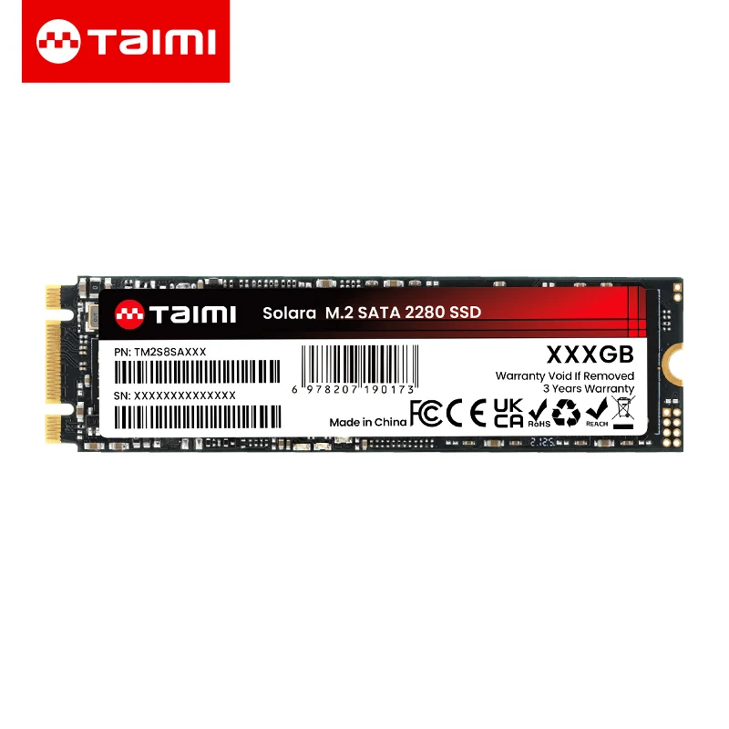 Taimi M.2 SATA Ⅲ SSD 2280 NGFF 128GB 256GB 512GB 1TB 2TB Disque SSD interne pour PC de bureau, ordinateur portable, mini PC