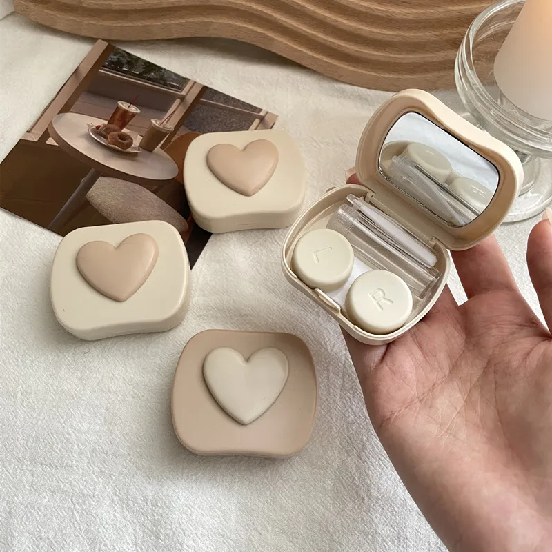 Boîte à lentilles de contact de voyage pour femmes, boîte à lentilles de contact colorées, étui à lentilles de contact Portable, étui à lentilles de contact en forme de cœur