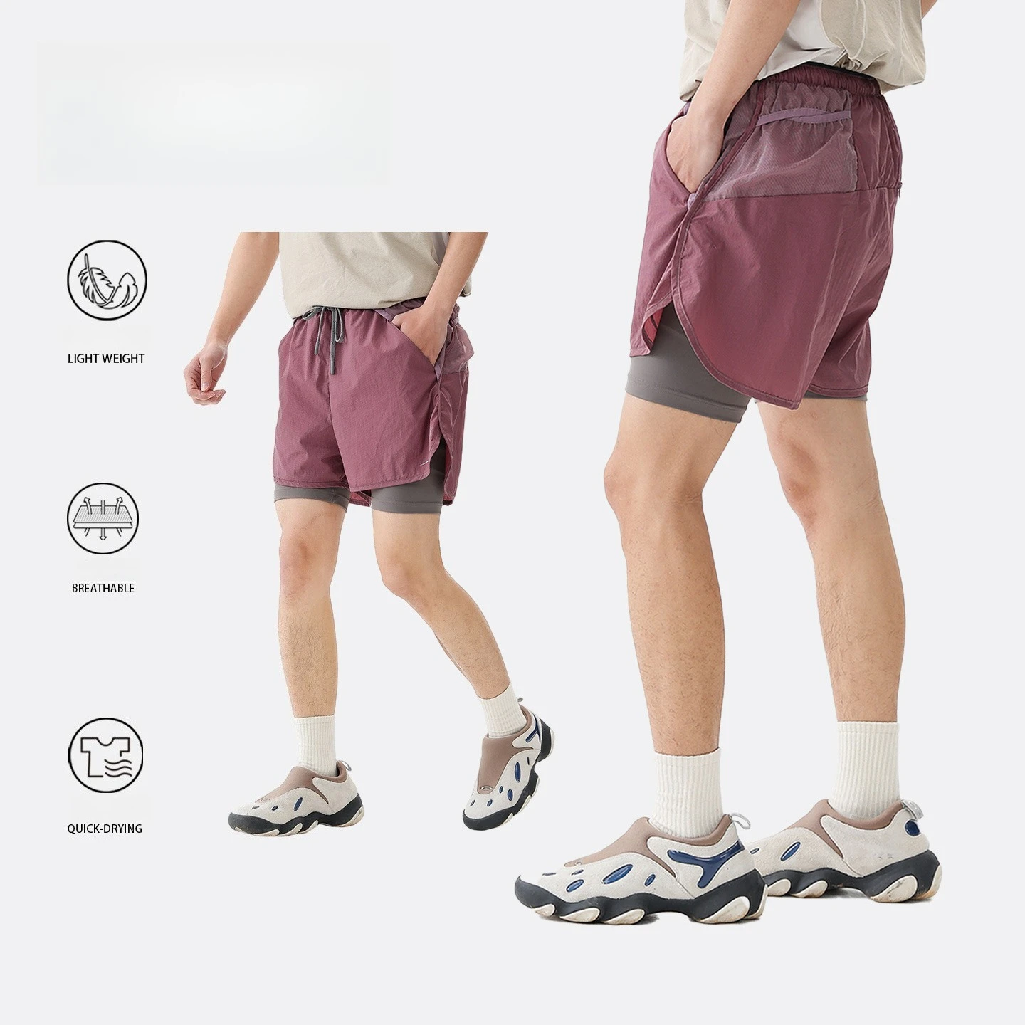 Shorts de course 2-en-1 pour hommes avec doublure de compression intégrée - Shorts de sport légers et à séchage rapide pour la salle de sport et les sports de plein air
