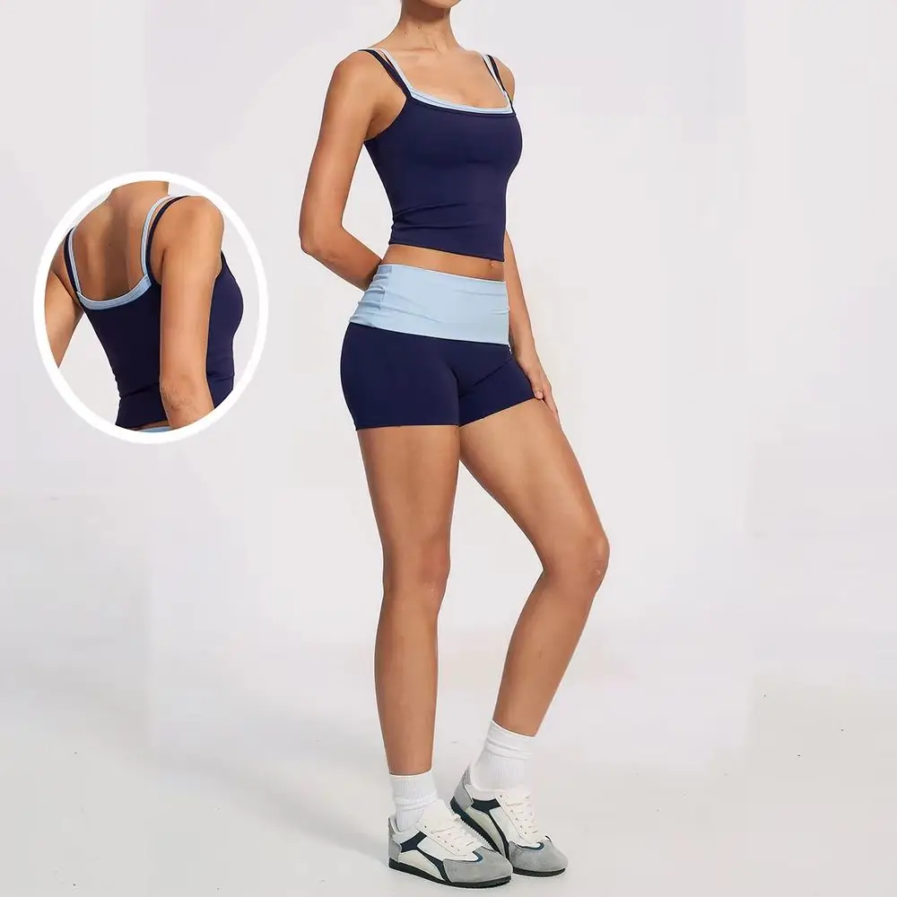 Ensemble de yoga pour femmes, vêtements de sport 2 pièces, tenues d'entraînement, short taille haute effet push-up, vêtements de sport, survêtement, tenue de fitness, vêtements de sport actifs