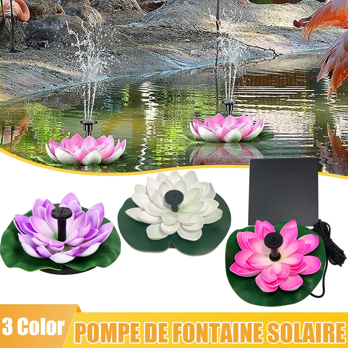Fontaine flottante de Lotus rotative solaire, jardin extérieur pour bain d'oiseaux de jardin, décoration d'étang, décoration de jardin de paysage aquatique