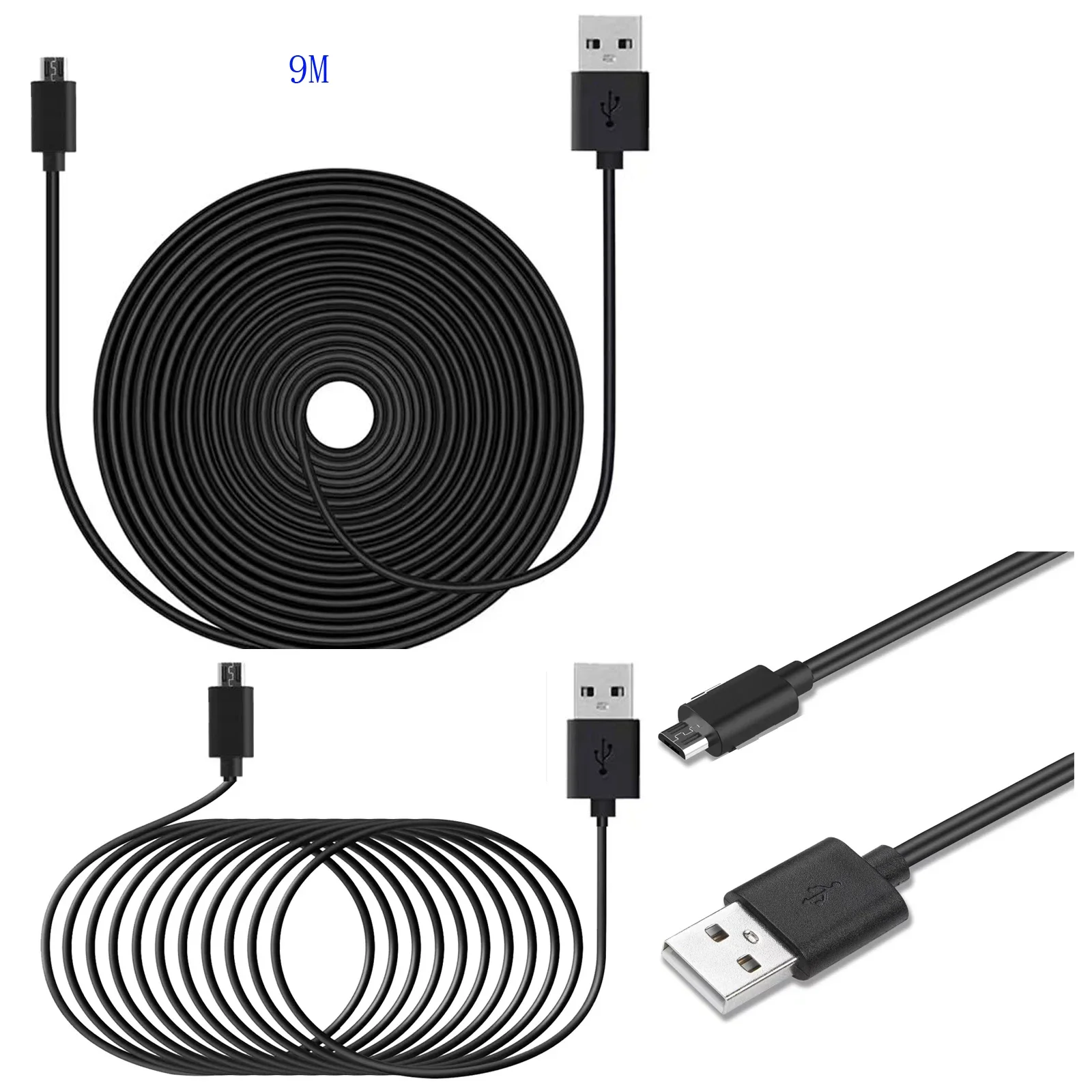 Câble de Charge microusb 30 pieds/9m pour Wyze Cam v3 Cam Pan Cam Pan v2, caméra domestique dôme YI, caméra Cloud Nest Cam caméra de sécurité clignotant