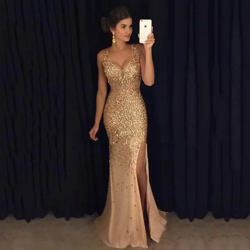 Vêtements pour femmes robes longues 2025 nouveau Style nouvelle fente bronzante robe jupe longue robe de soirée tenues Sexy femmes vêtements féminins