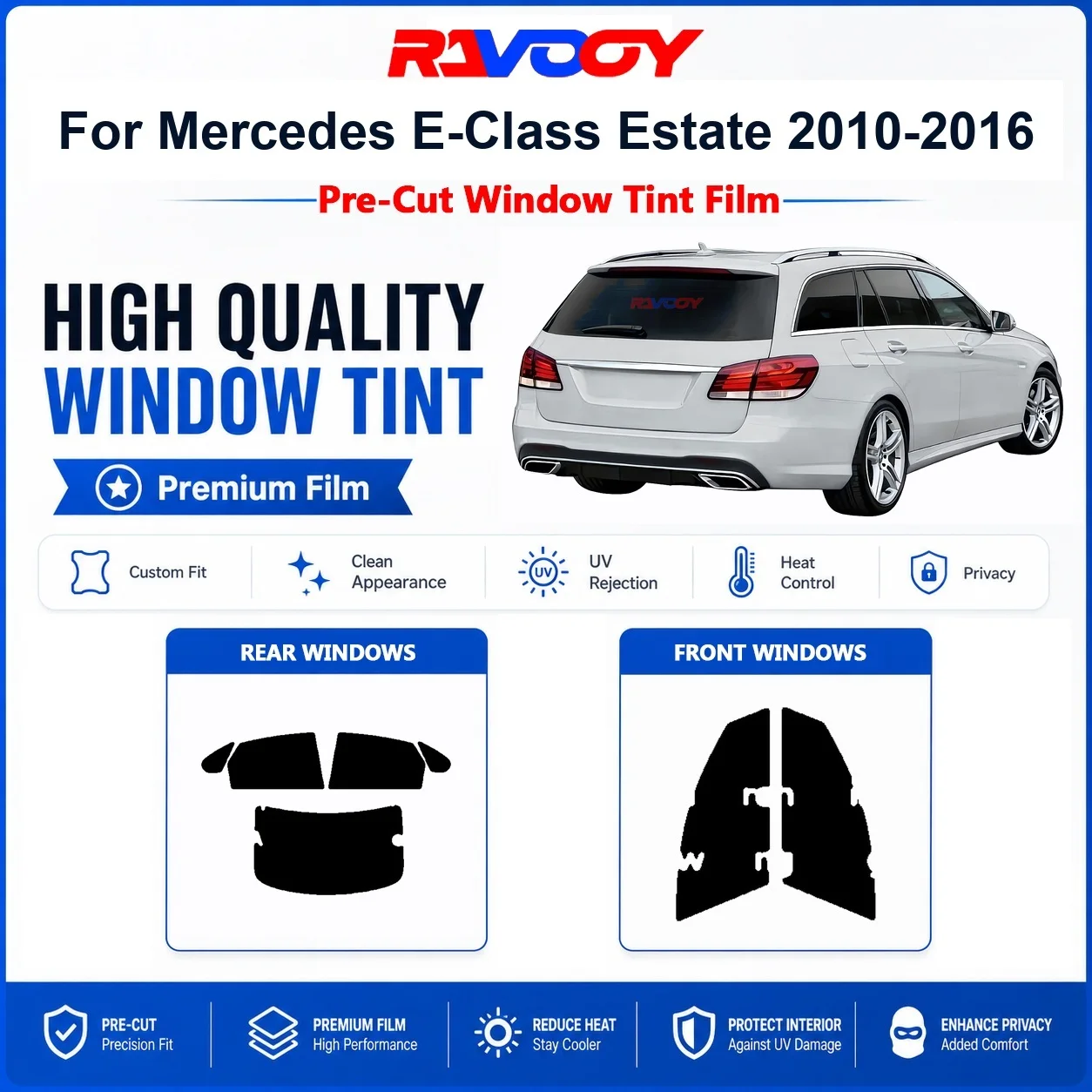 Film teinté pour vitres de voiture Mercedes Classe E Break 2010-2016, avant et arrière, protection UV, anti-chaleur, film de confidentialité, qualité supérieure, pré-découpé