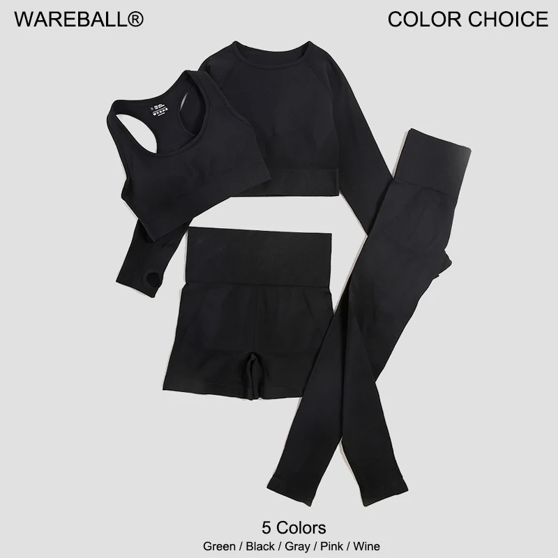 WAREBALL 2/3/4 pièces ensemble de Yoga sans couture vêtements de sport vêtements de sport costumes de Yoga pour femmes ensemble de Fitness survêtements soutien-gorge de sport Leggings de gymnastique