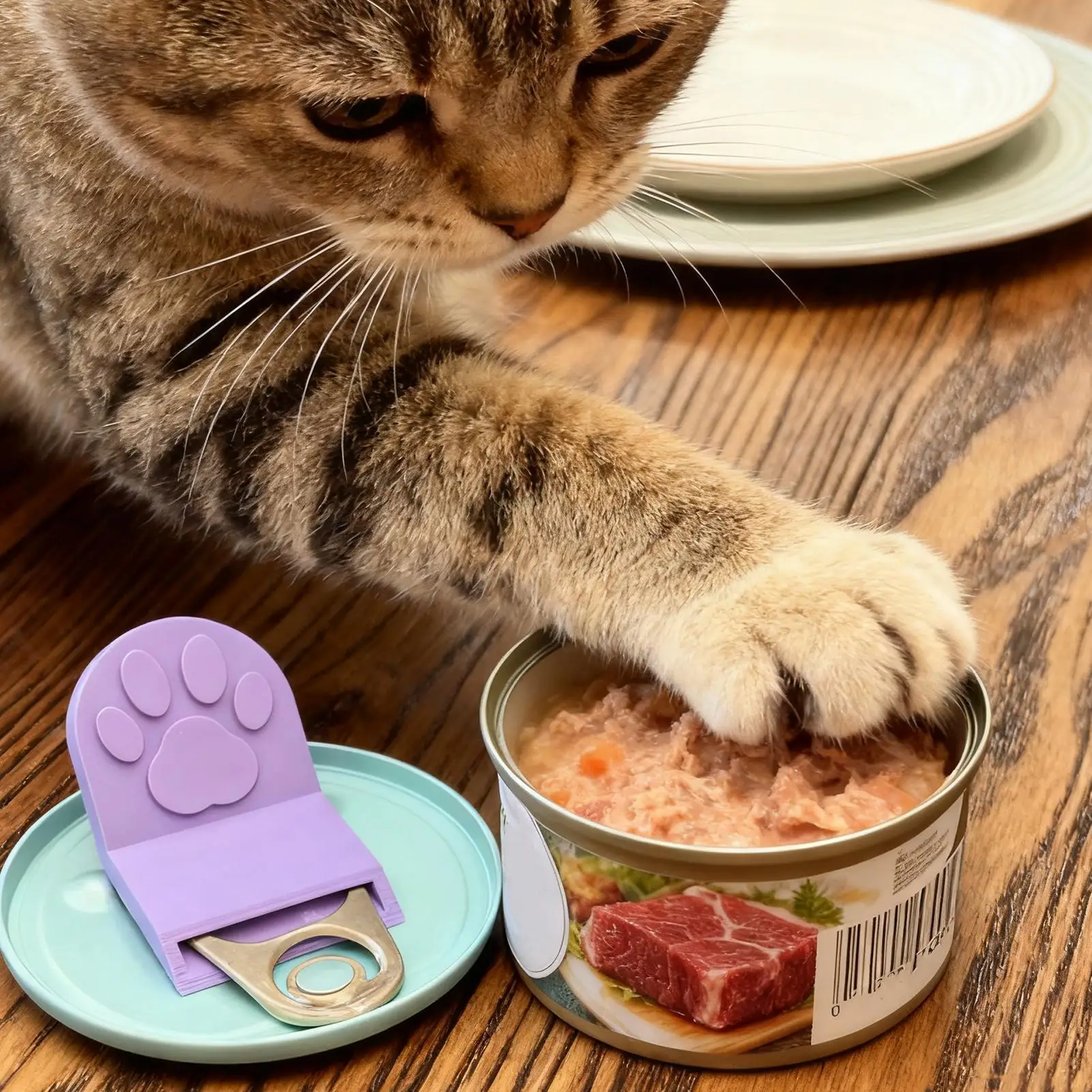 Ouvre-boîte pour nourriture pour chat réutilisable, ouverture facile de la nourriture pour animaux de compagnie, ustensiles antidérapants pour la nourriture sèche et humide quotidienne
