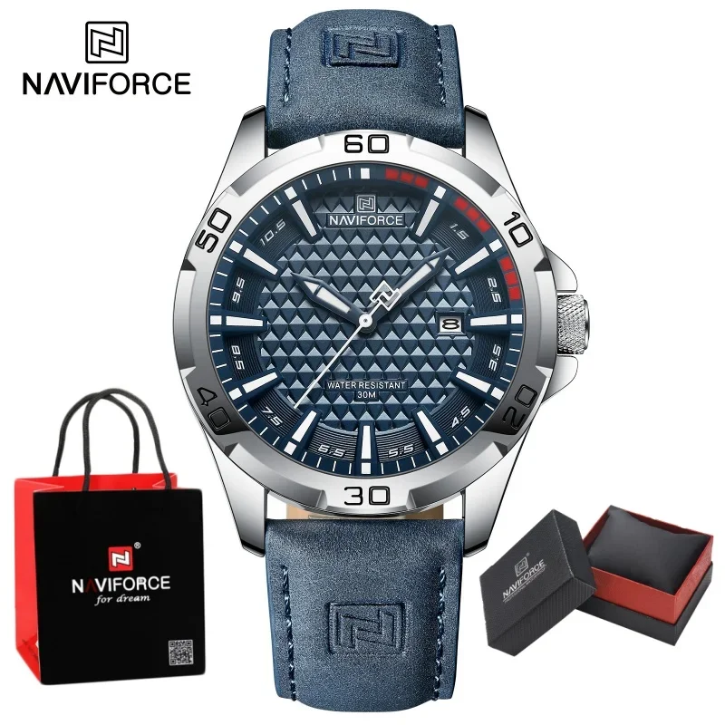 Nouvelle montre-bracelet pour homme NAVIFORCE, style sport, quartz, luxe, résistante aux chocs, étanche, en cuir, décontractée, coffret cadeau