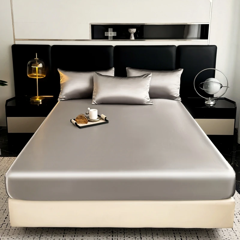 Lot de 3 ou 1 drap-housse de luxe en satin soyeux, draps de lit unis, taies d