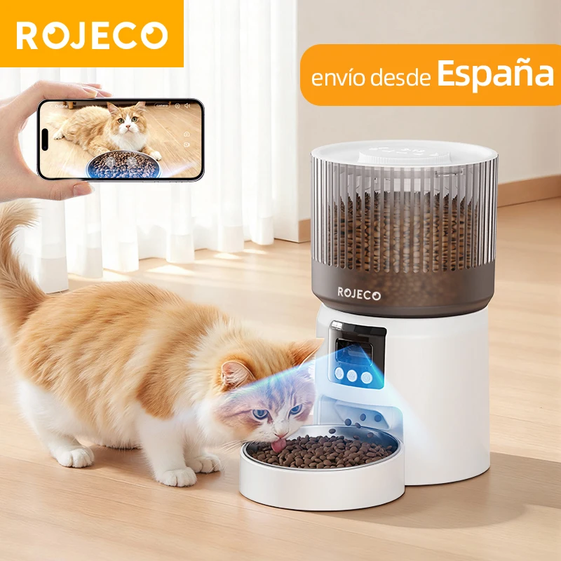 ROJECO Distributeur automatique de nourriture pour chat avec caméra HD 1080P, distributeur intelligent de nourriture pour chat avec contrôle à distance WIFI, distributeur automatique de nourriture pour chat et chien