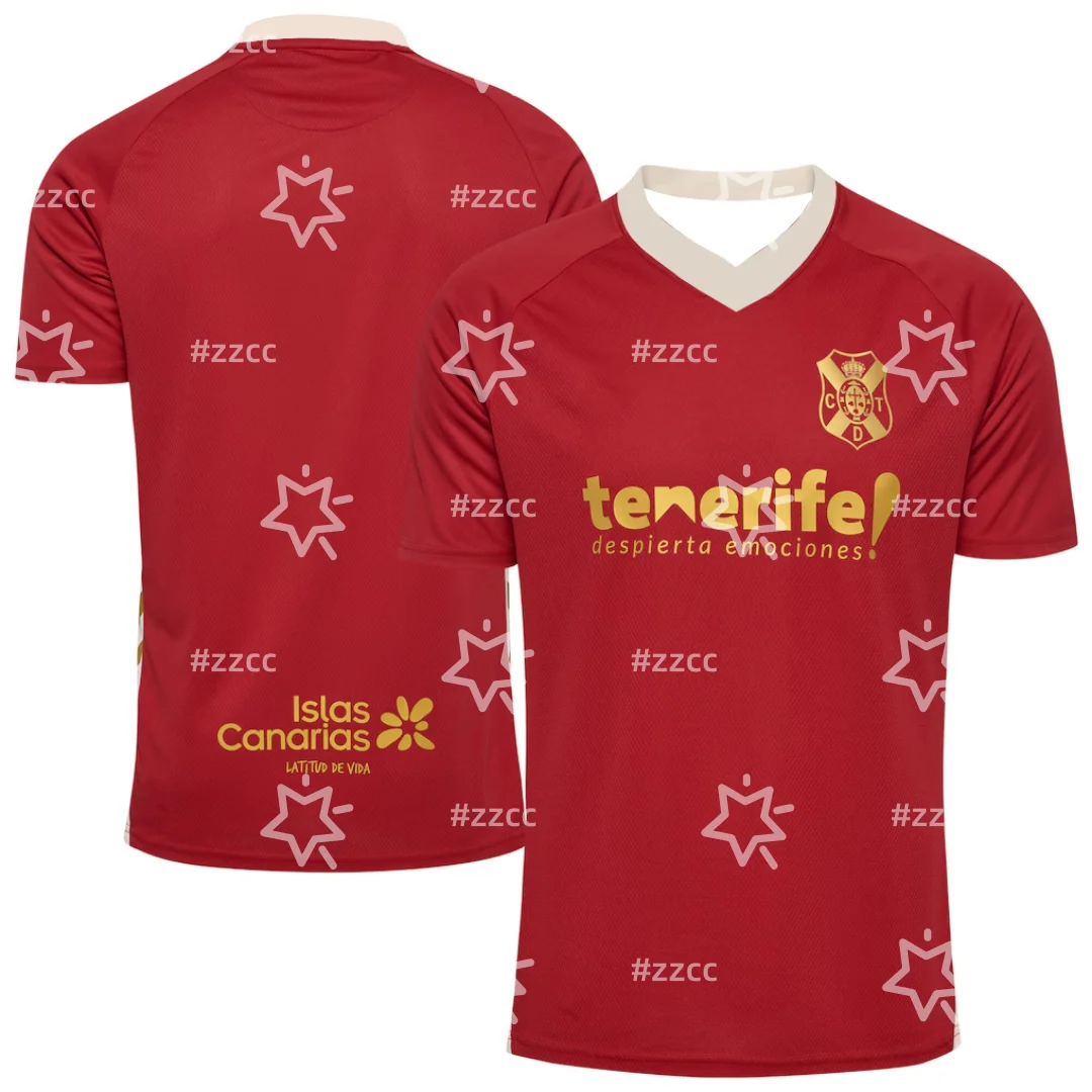 Maillot de football domicile CD Tenerife 25-26, kit de match, cadeau pour les fans de football, t-shirt sportif d'été pour homme, vêtements pour enfant, t-shirt pour femme ﻿