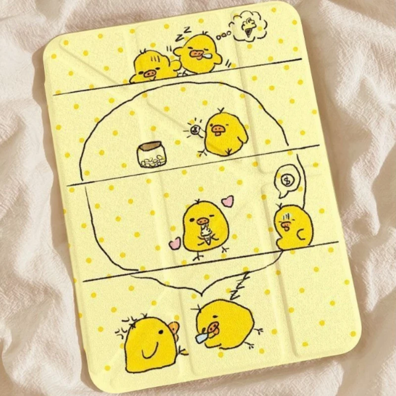 Étui pliable mignon motif poussin 3+Y pour iPad Pro 12.9, iPad 10.2 (9e, 8e, 7e génération), iPad 10.9 (10e génération), iPad Pro 11 (2020), iPad 5e, 6e génération, iPad 9.7, iPad Air 11/13 (11e génération)