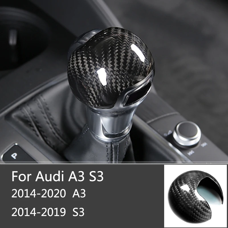 Autocollant de couverture de cadre de poignée de changement de vitesse, pour Audi A3 S3, en Fiber de carbone, couvercle de tête de pommeau de levier de vitesse adapté à audi a3 8v s3, accessoires de voiture