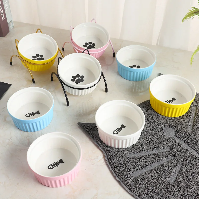 Bol à nourriture pour animaux de compagnie mignon, gamelle pour chien, distributeur de nourriture pour animaux avec cadre en fer doré, bols à eau pour chat, fournitures en céramique pour chat, distributeur de nourriture pour chien