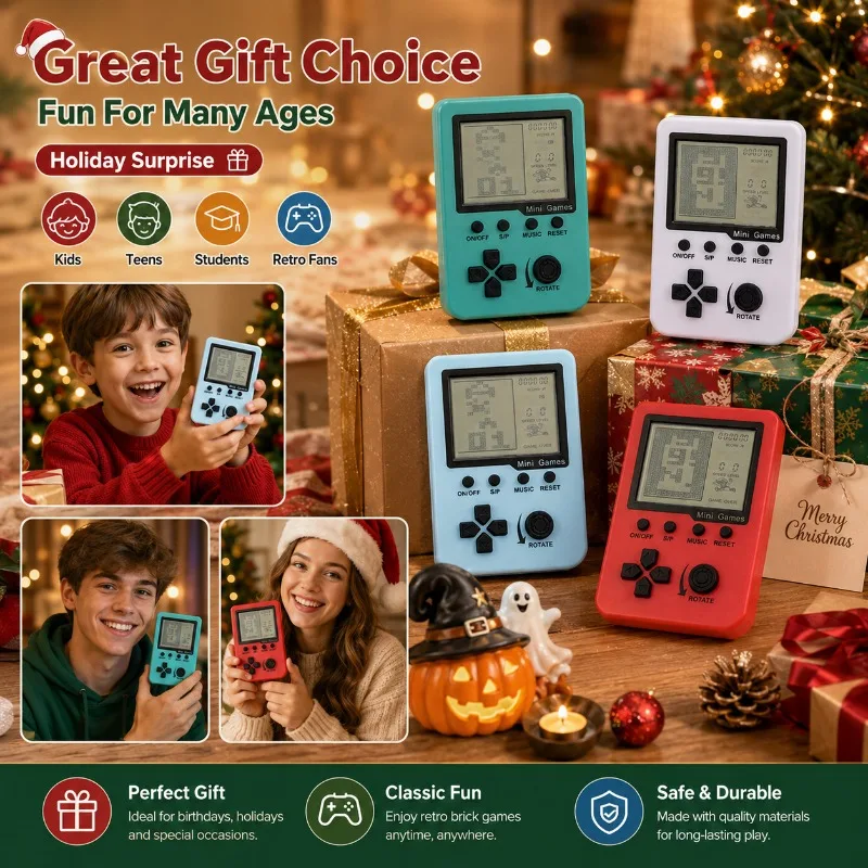 Mini Tragbare Retro-Handheld-Spielkonsole mit 3,5 Zoll Großbildschirm, Klassisches Tetris-Videospiel-Unterhaltungsgerät