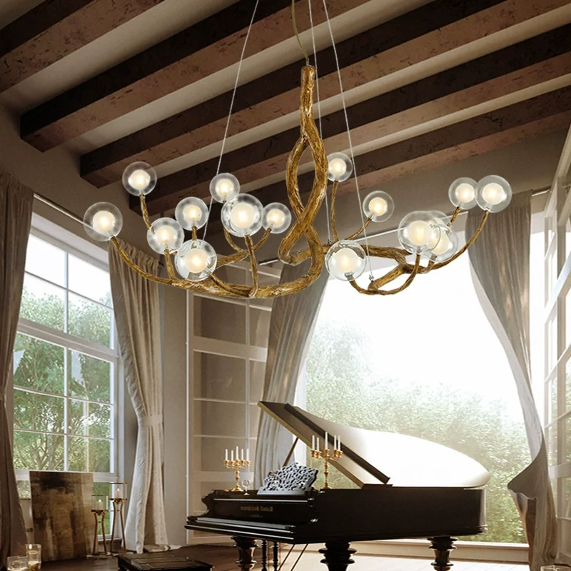 Baumzweig Kronleuchter Glanz Salon Design antike Vintage Lampe Glas Lampenschirm Harz Lampe für Wohnzimmer Esstisch Licht