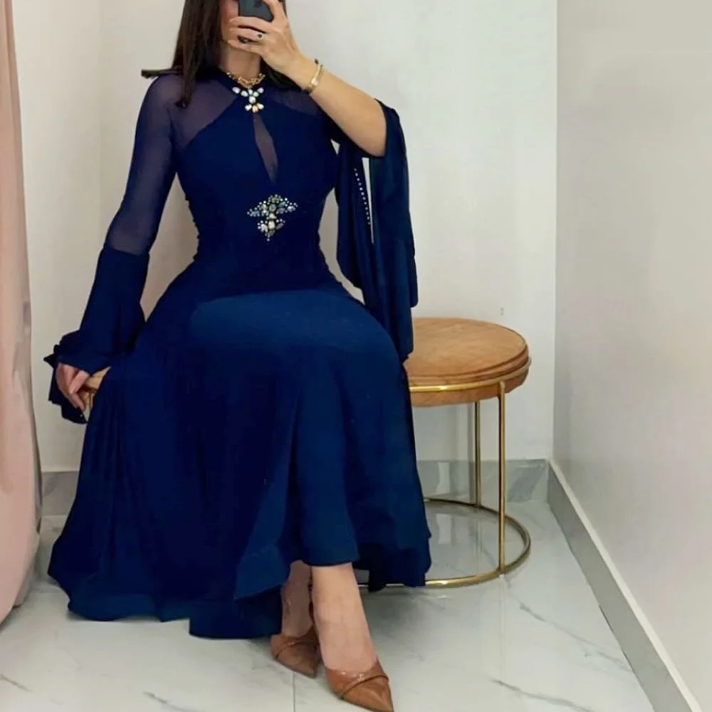 Customized Classic Long Sleeves Evening Gowns for Banquet A-line Midi Dresses Glitter Formal Party Gown