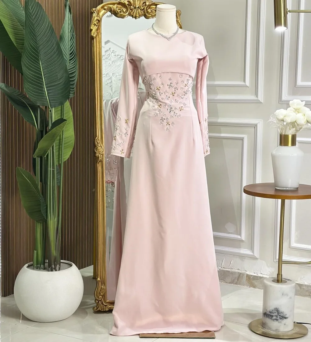 Customized Formal Jersey Pleat Sequined A-line Scoop Neck Long Bespoke Occasion Luxury Party Dresses Chinese Style